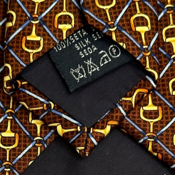 Burberry London Silk Tie Geometric Brown Gold Blue Made In Italy - Picture 7 of 9